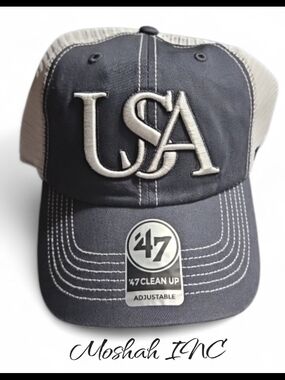 ‘47 Brand Clean Up USA Trucker Hat Cap Adjustable Strap Vintage GREY